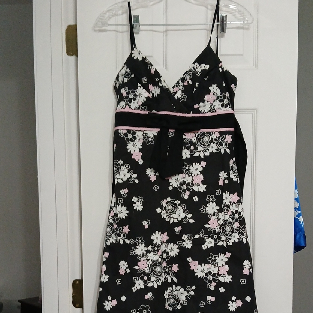 Ruby Rox Black and Pink Floral Prom Dress